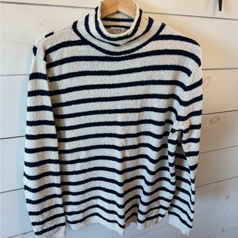 J. Crew Cozy Rollneck Navy and Cream Sweater